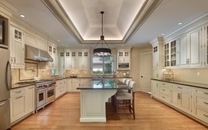 Merion House Kitchen view of island and tray ceiling in Gladwyne, PA
