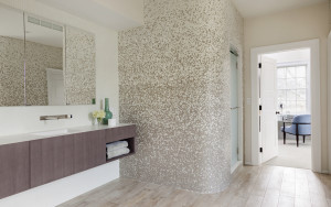 Waynesboro house's contemporary bathroom with tiled wall design in Wayne, PA